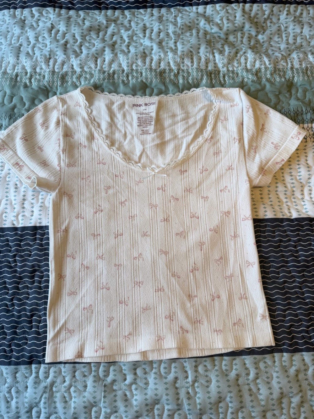 Pink Rose Cream Top with Pink Bow Accents